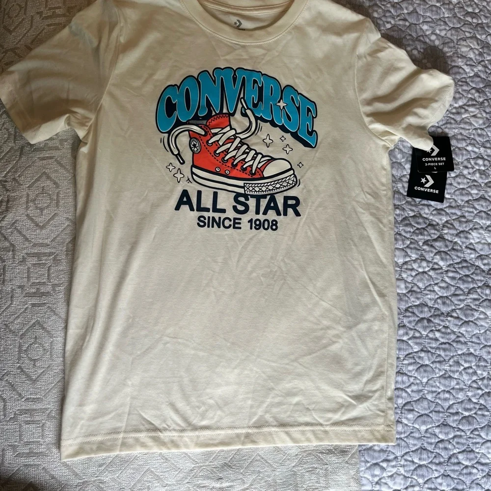 Converse Cream Tee and Brown Shorts Set. Boys size Large.